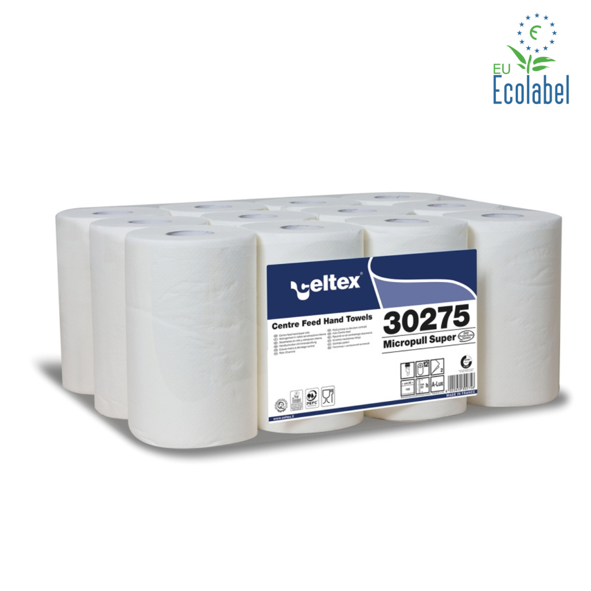 Rouleaux Essuie-mains 1 Couche - 20cm - Blanc - 12 Rouleaux - Devidage Central - Recyclé
